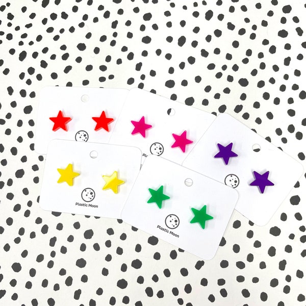 Bright Coloured Star Stud Earrings // Handmade Acrylic Earrings // Plastic // Star // Yellow // Red // Green // Hot Pink