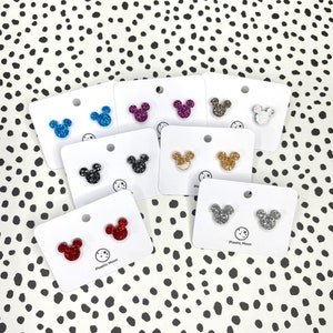 Glitter Mickey Mouse Stud Earrings: Handmade Acrylic Jewelry