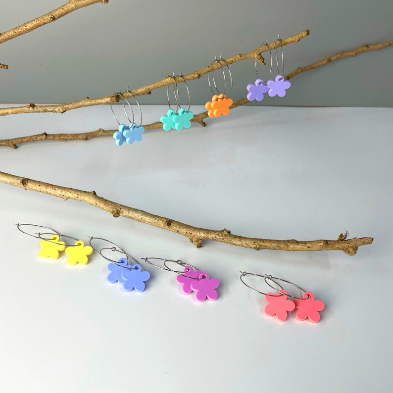 Flower Hoop Earrings Handmade Acrylic Earrings Handmade Hoop Earring Flower Pastel