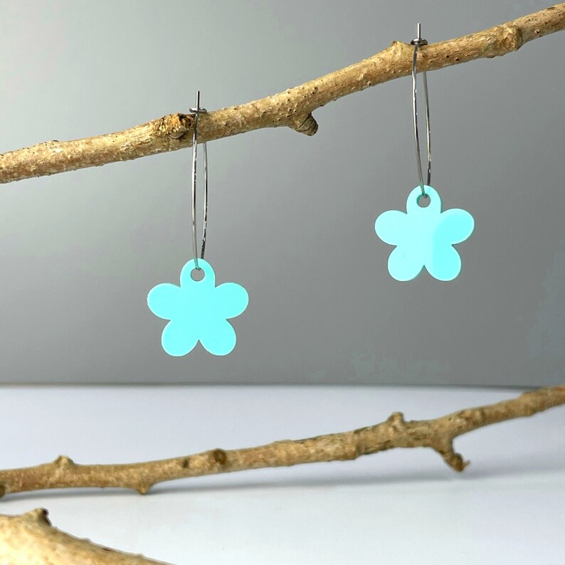 Flower Hoop Earrings Handmade Acrylic Earrings Handmade Hoop Earring Flower Pastel