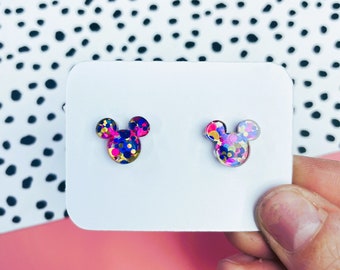 Pink Speckle Mickey Mouse Stud Earrings // Mickey // Mouse // Disney //