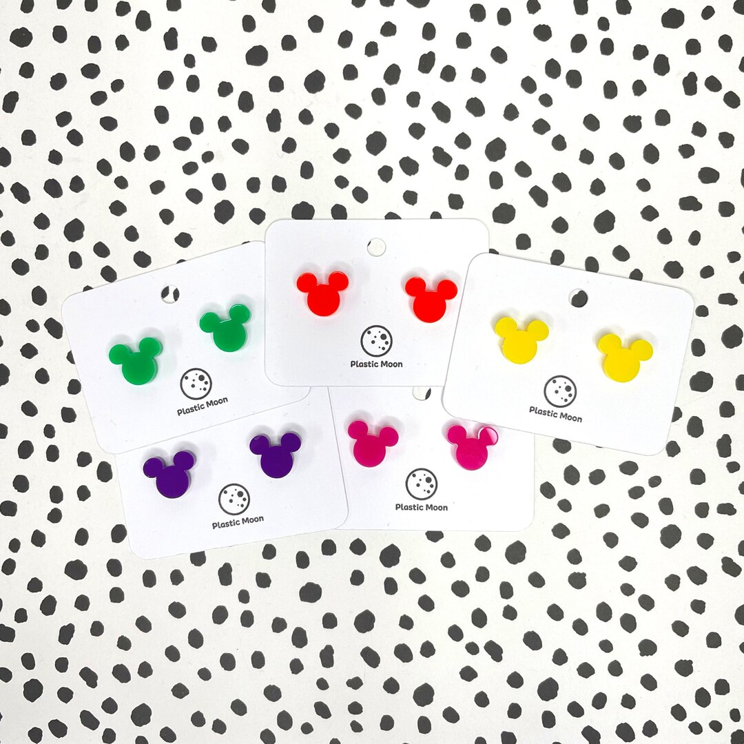 Bright Coloured Mickey Mouse Stud Earrings // Handmade Acrylic Earrings