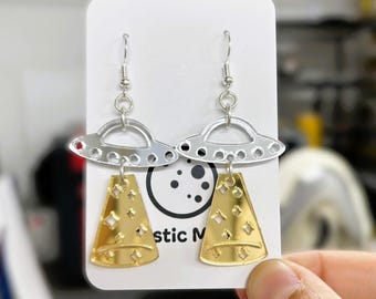 Handmade UFO Mirror Acrylic Earrings: Alien Jewelry (40mm)