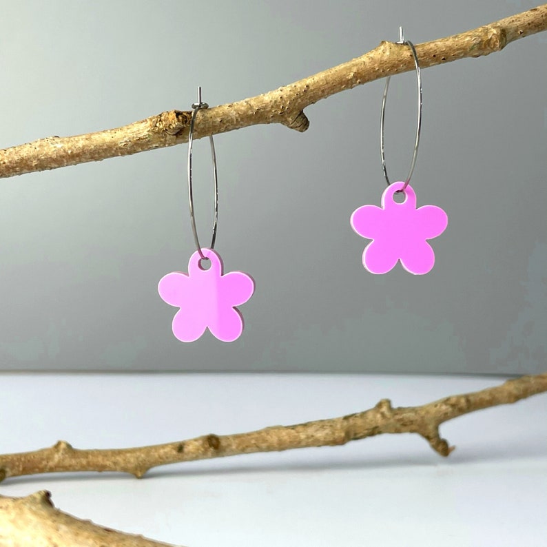Flower Hoop Earrings Handmade Acrylic Earrings Handmade Hoop Earring Flower Pastel