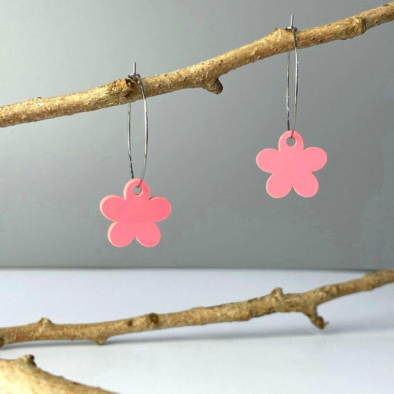 Flower Hoop Earrings Handmade Acrylic Earrings Handmade Hoop Earring Flower Pastel