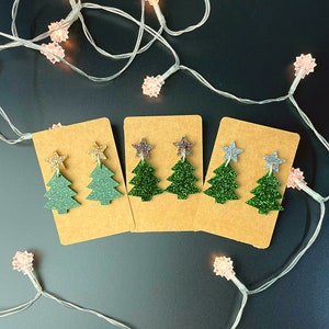 Glitter Star Christmas Tree Drop Earrings // Handmade Acrylic Jewellery // Christmas // Xmas // Gift