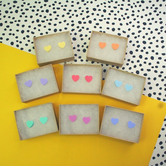 Handmade Pastel Heart Stud Earrings, Acrylic Plastic (10mm)