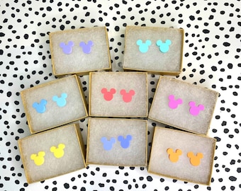 Pastel Mickey Mouse Stud Earrings: Handmade Acrylic Jewelry