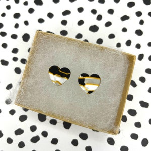 Black & White Crackle Heart Studs // Handmade Acrylic Jewellery // Gift // Present // Stocking Filler