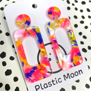 Calico Retro Rectangle Drop Studs // Handmade Acrylic Earrings
