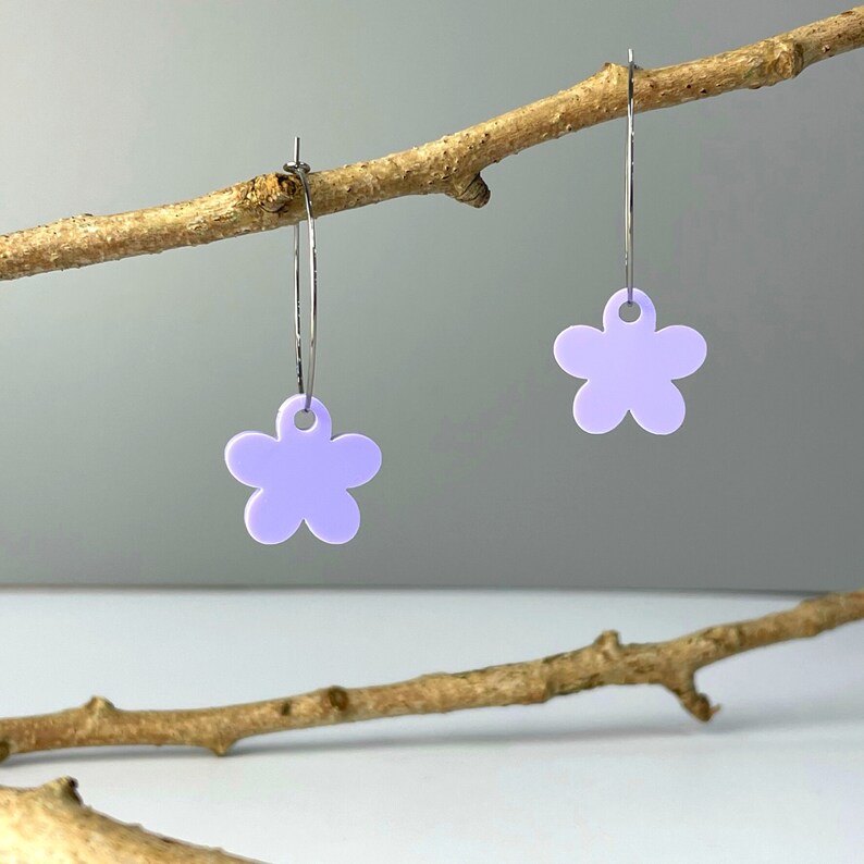 Flower Hoop Earrings Handmade Acrylic Earrings Handmade Hoop Earring Flower Pastel