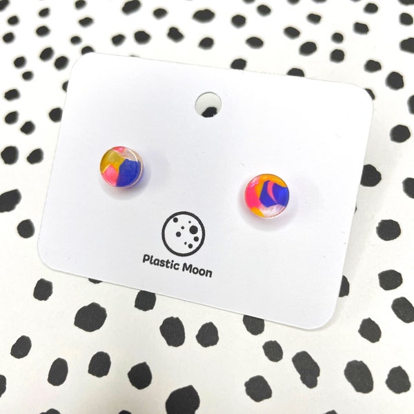 Calico Circle Mini-Stud // Handmade Acrylic Earrings // Gift // Handmade // Present