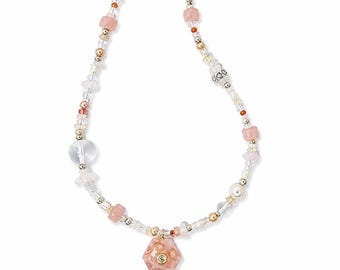 Pink Freshwater Pearl Flower Agate Necklace, Sterling Silver
