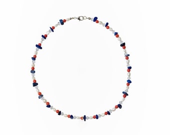 Lapis Lazuli Freshwater Pearl Necklace, Sterling Silver Clasp