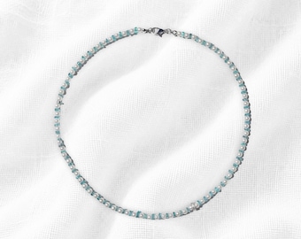 Aquamarine Pearl Necklace, Sterling Silver Clasp, Layering