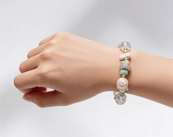 Turquoise Baroque Pearl Bracelet, Mixed Gemstones, Handmade
