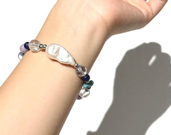 Vintage Multi Gemstone Bracelet, Baroque Pearl, Sterling Silver