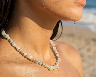 Amazonite Beaded Necklace, Sterling Silver Clasp