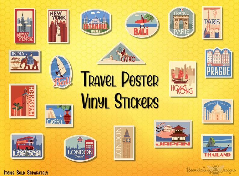 Travel Poster Vinyl Stickers Travel Themed Stickers Travel image 1