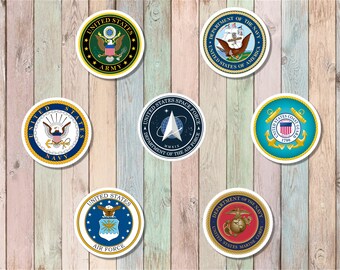 U.S. Military and Veteran Emblem Vinyl Stickers; Army, Navy, Air Force, Marine Corps, Coast Guard, Space Force Emblem; Military Vet Emblems
