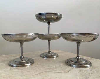 Jean Couzon lot de 4 coupes inox Français vintage 18/10 coupes à glace / bols à dessert / coupes à champagne en inox brossé sur pieds inox brossé