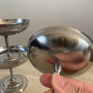 Jean Couzon set of 4 stainless steel coupes French vintage 18/10 stainless steel ice cream cups / dessert bowls / champagne coupes on brushed stainless steel feet image 6