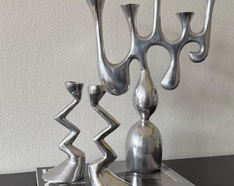 Bougeoirs en zigzag Matthew Hilton SCP – 1 ou 2 bougeoirs – bougeoirs vintage en aluminium au design postmoderne des années 80