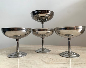 Letang Remy set van 4 inox champagne coupes Franse vintage 18/10 roestvrij staal ijsbekers / dessertkommen op voet RVS