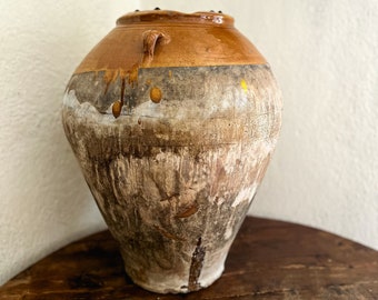 Vase antique, pot en terre cuite, vase en poterie, vase émaillé orange, pot en argile, vase rustique, vase vintage, poterie argile wabi sabi