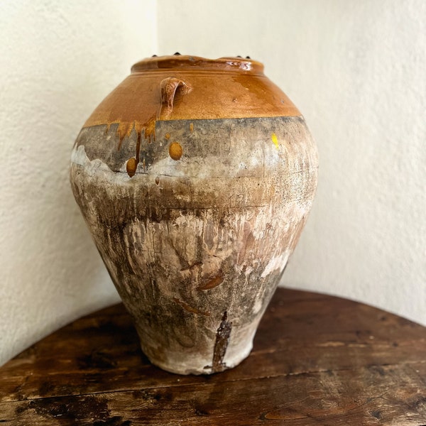 Vase antique, pot en terre cuite, vase en poterie, vase émaillé orange, pot en argile, vase rustique, vase vintage, poterie argile wabi sabi