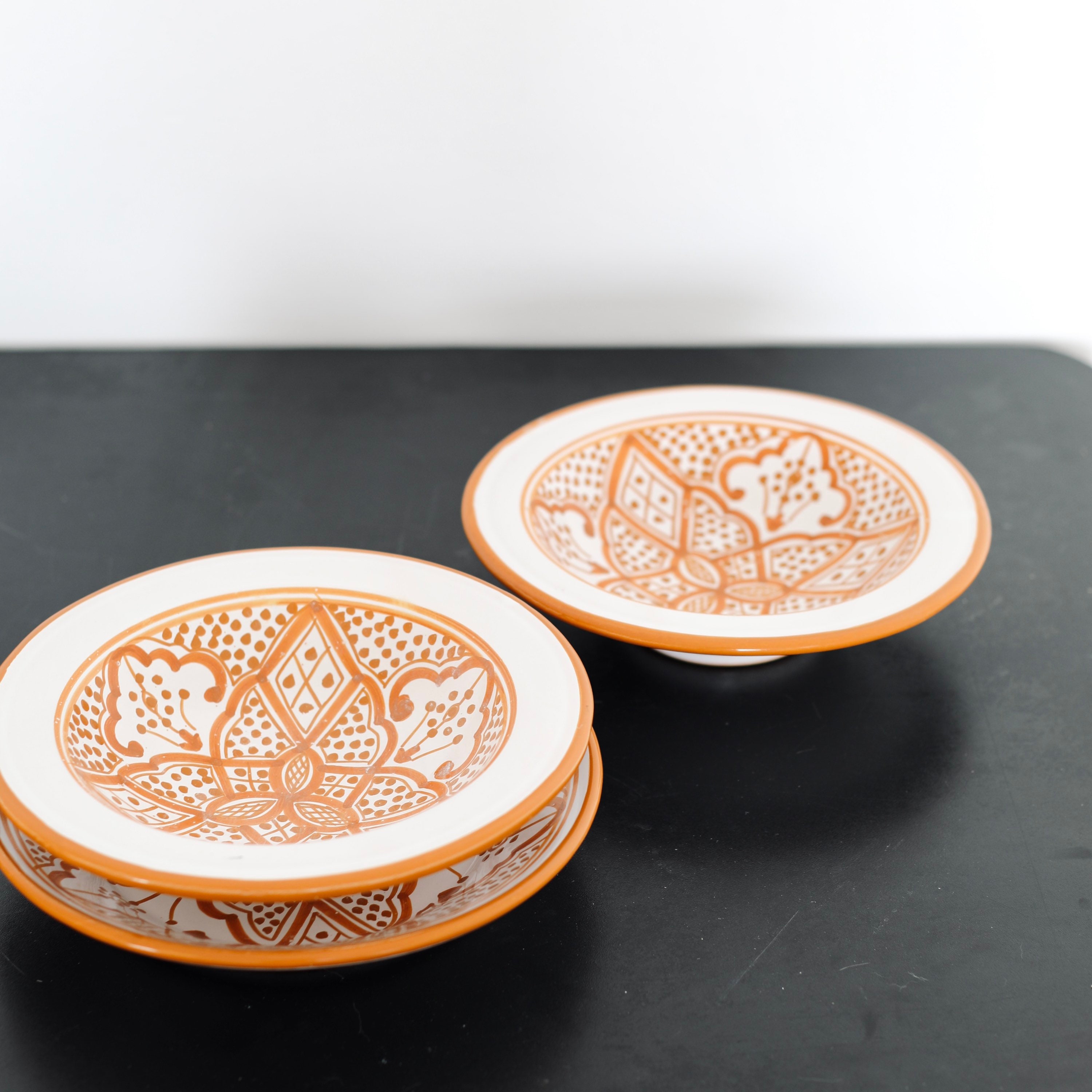 Assiettes à Soupe, Assiette Creuse, Assiettes Terracotta Camel Marron, Peintes La Main, Marocaines,