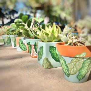 Hand-Painted Terracotta Plant Pot: Boho Botanical Design