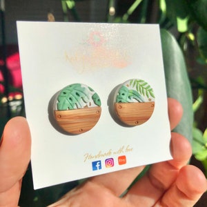 Monstera Plant Stud Earrings: Handmade Polymer Clay Earrings