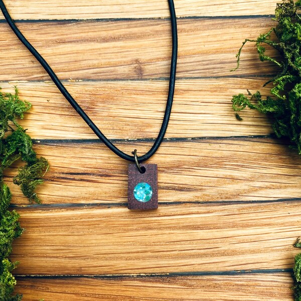 Bloodwood and Turquoise Pendant, Hand Carved Wooden Pendant, Wooden Jewelry