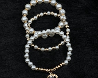 Evil Eye Pearl Fashion Bracelet Set (3)