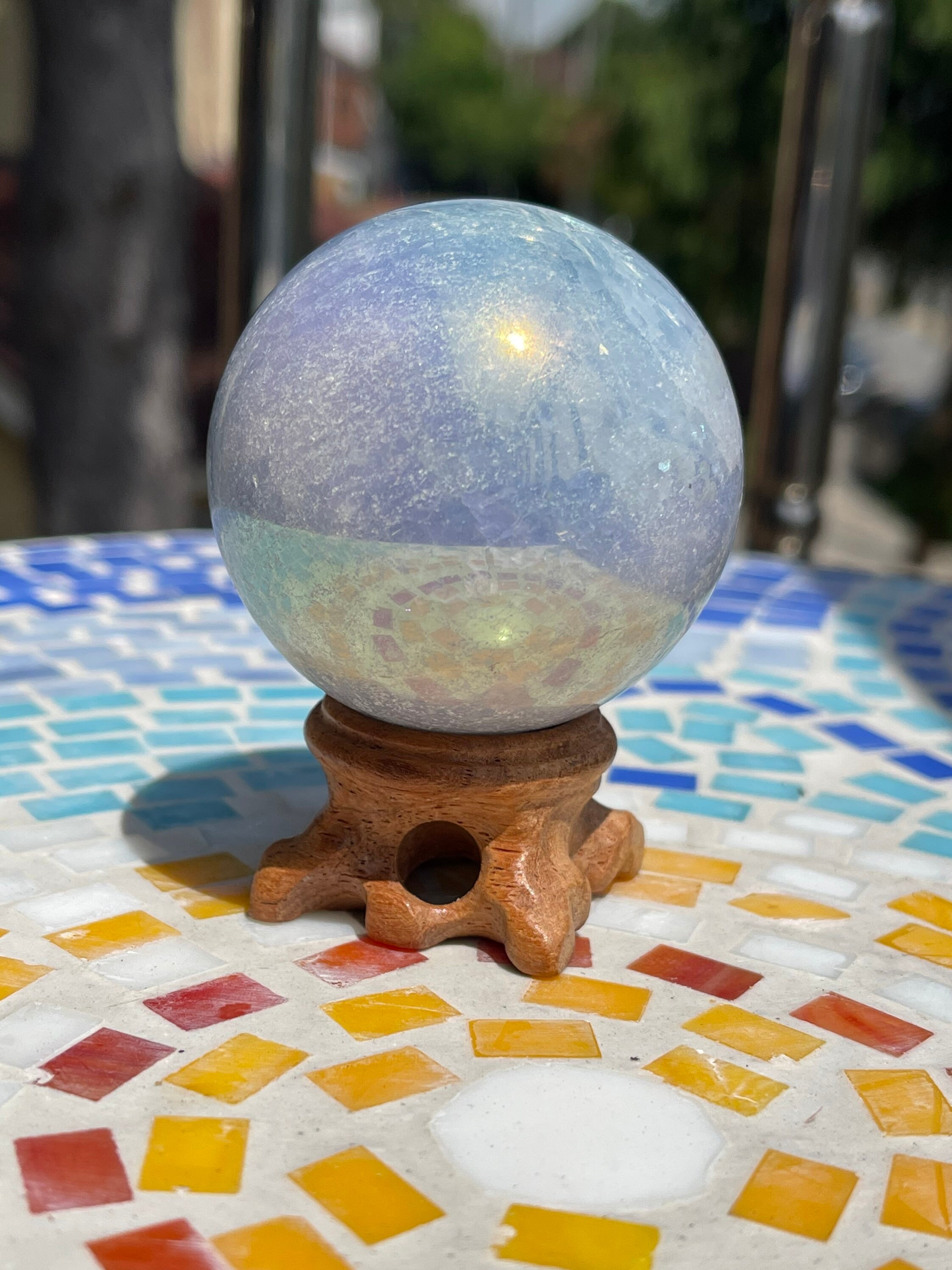 Angel Aura Healing Crystal Blue Celestine Sphere with Stand