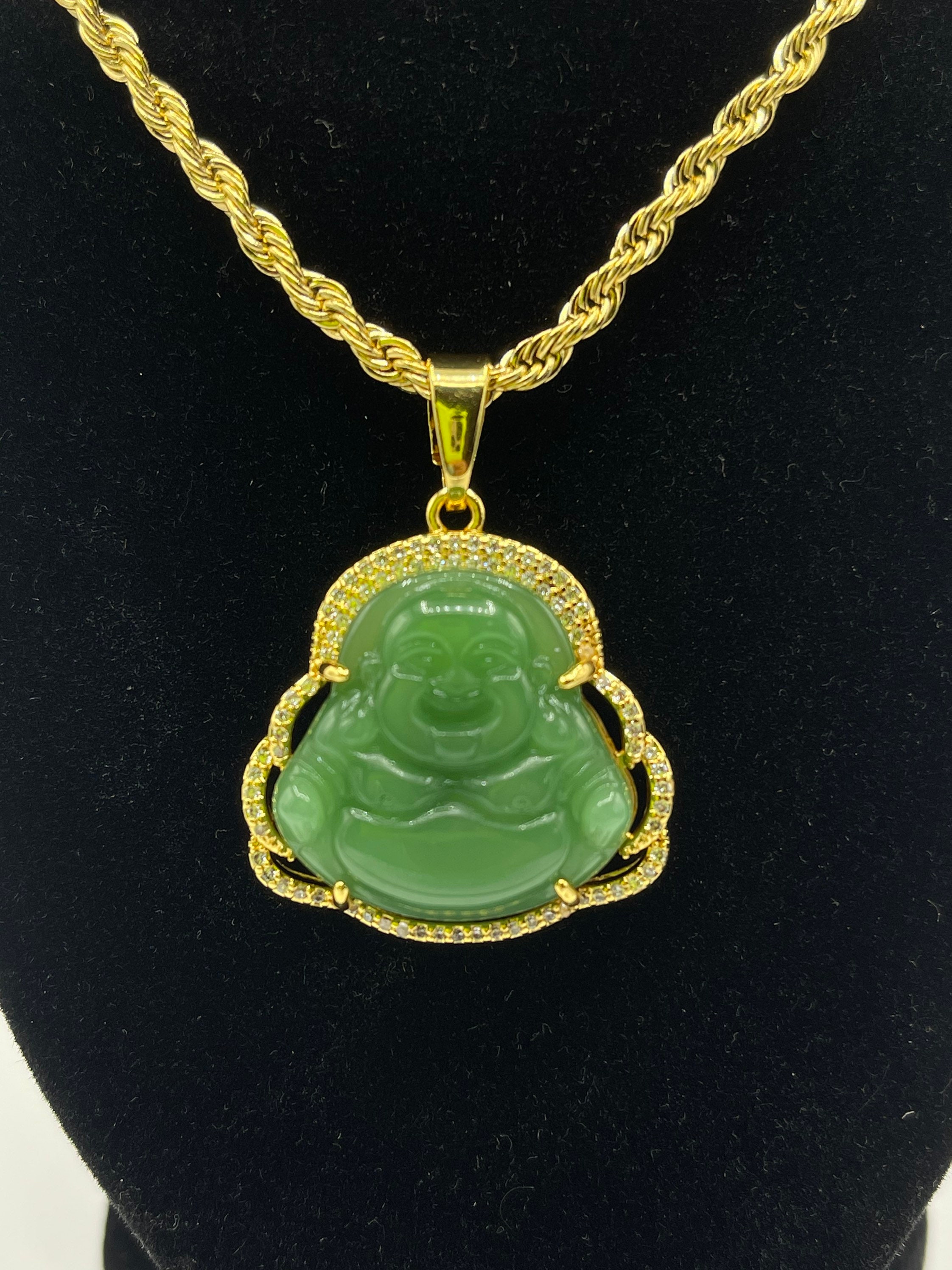 Jade buddha necklace real gold Clearance