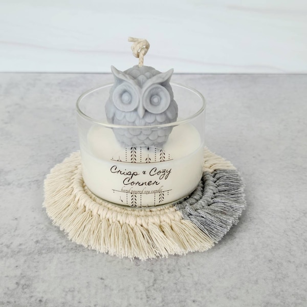 3D Grey Owl Soy Candle - White Sage & Lavender Premium Hand Poured Soy Candle - Gift Set