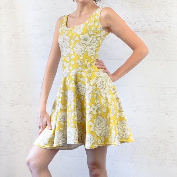 yellow floral skater dress Emilliana Lace-Up Floral Embroidered Skater Dress