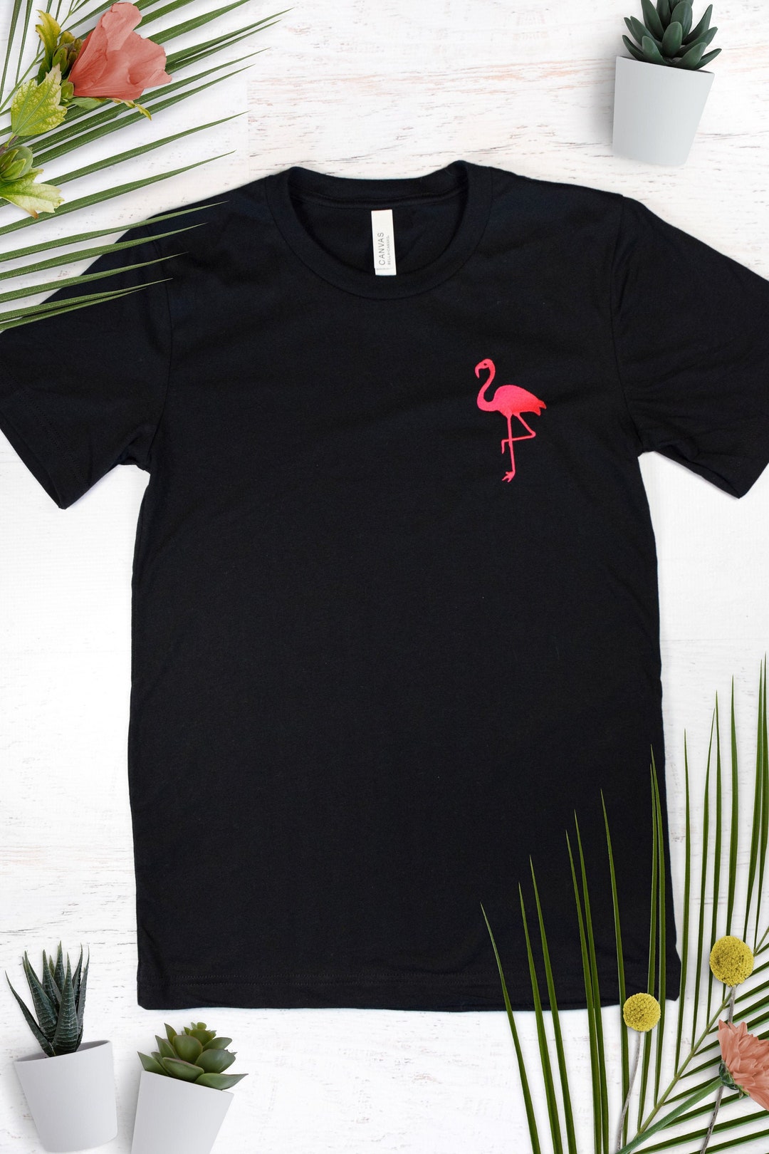 Embroidered Pink Flamingo Short Sleeve T-shirt - Etsy