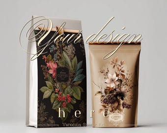 Kaffeesack Verpackung Mockup – Standbeutel Set | Bearbeitbare Photoshop PSD | Digitaler Download
