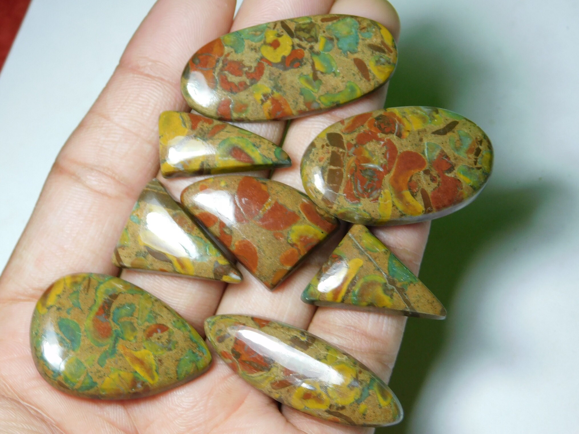 Top grade 8 Pcs. Lot Flower jasper CabochonsFlower jasper Etsy