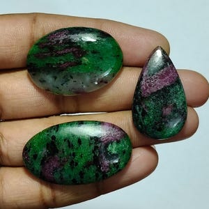 3pcs. Ruby Zoisite Cabochon Lot: Loose Gemstones, Jewelry Making (133 Cts)