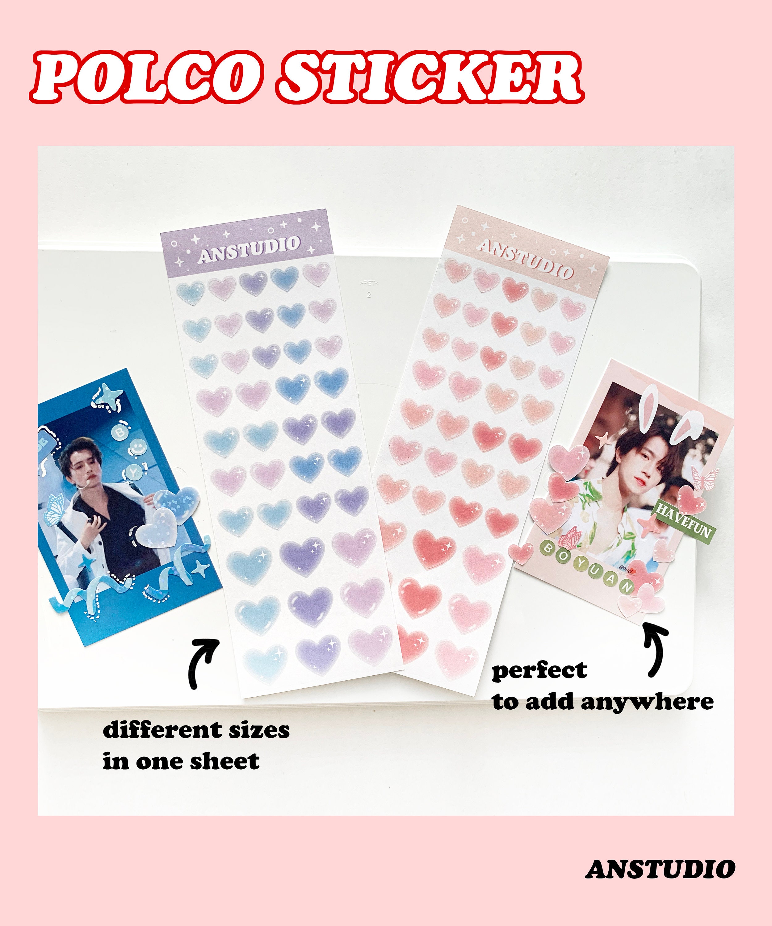 Polco Deco Sticker Sheet Heart Bubble Deco Sticker Sparkle Polaroid S…