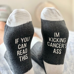 Cancer Socks - chemo - radiation - get well gift - breast cancer - lymphoma - Kicking cancer's ass - cancer care package - chemotherapy