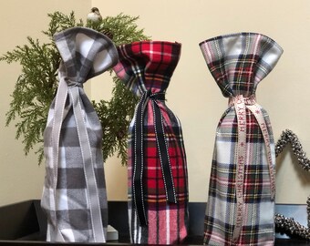 buffalo plaid wine bolsa