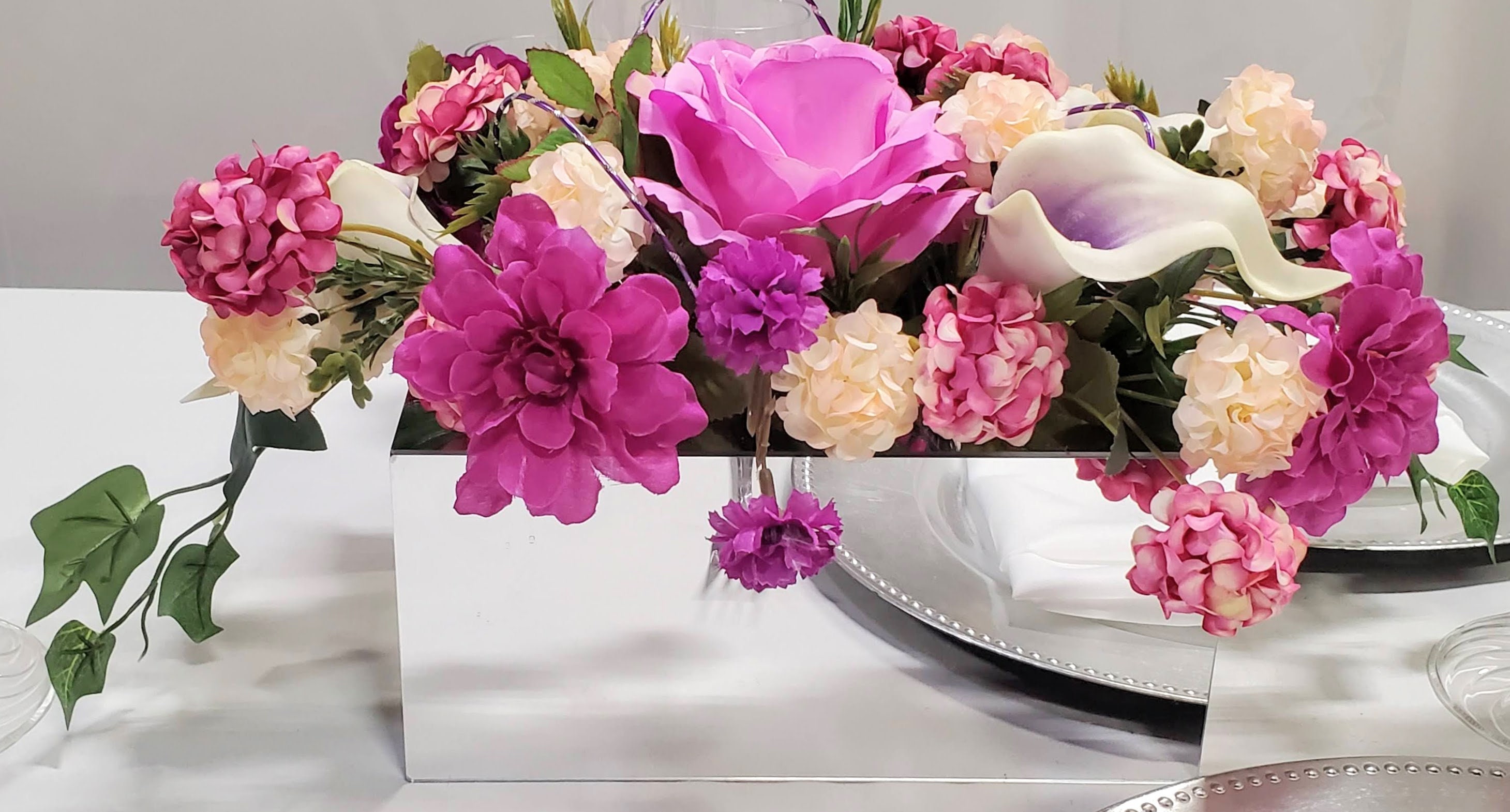 Mirror box arrangement silk flower arrangement purple and Etsy