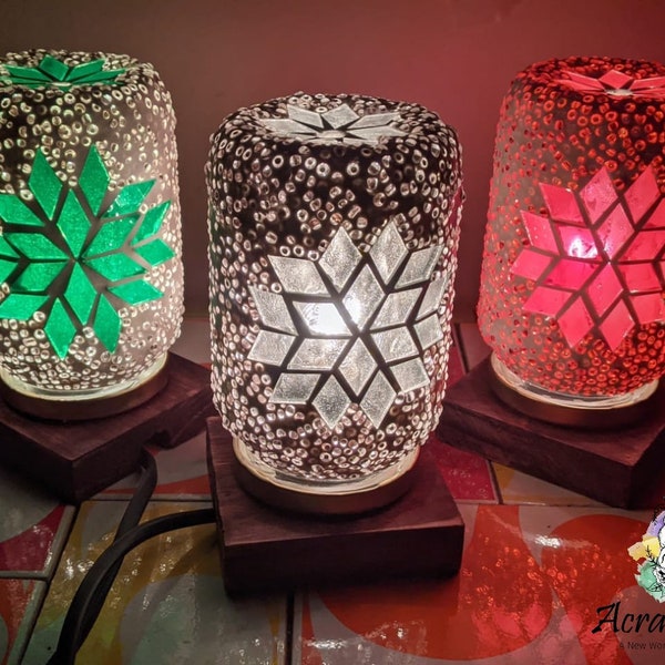 Lámpara Velador Mosaiquismo Hindú, regalo original artesanal, linterna turca mosaico, Iluminación y decoración marroquí, arte en mosaico