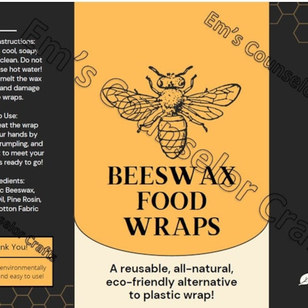 Beeswax Food Wrap Label Digital Download - 2 Different Label Options