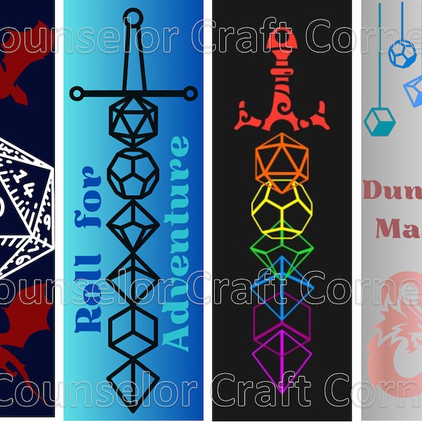 DnD, D&D Bookmark Bundle, Nerdy, Fun Tabletop RPG Role Playing Game Bookmarks, Swords, D20, Dragons, Roll for Adventure, Dungeon Master Book